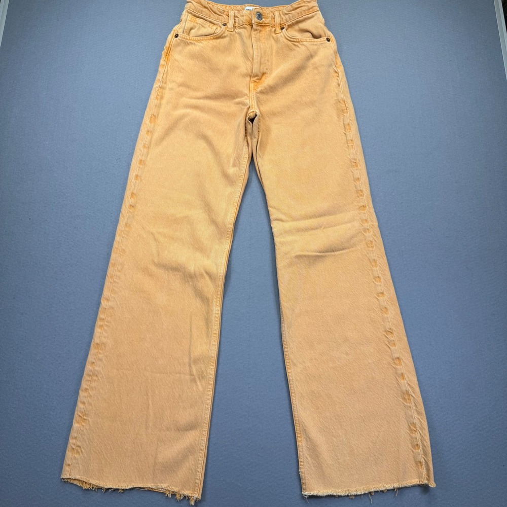 Zara Womens High Rise Wide Leg Jeans Orange Peach Raw Hem Size 4 26 6688/224